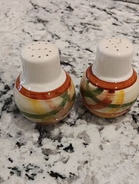 Vintage Vernonware Homespun Pattern Ceramic Salt and Pepper Shakers -